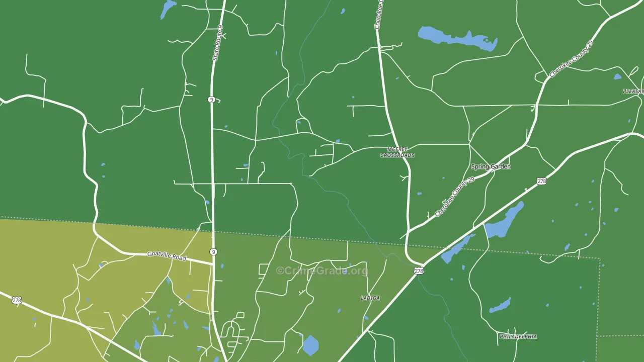 Ladiga, AL Map of Vehicle Theft Rates