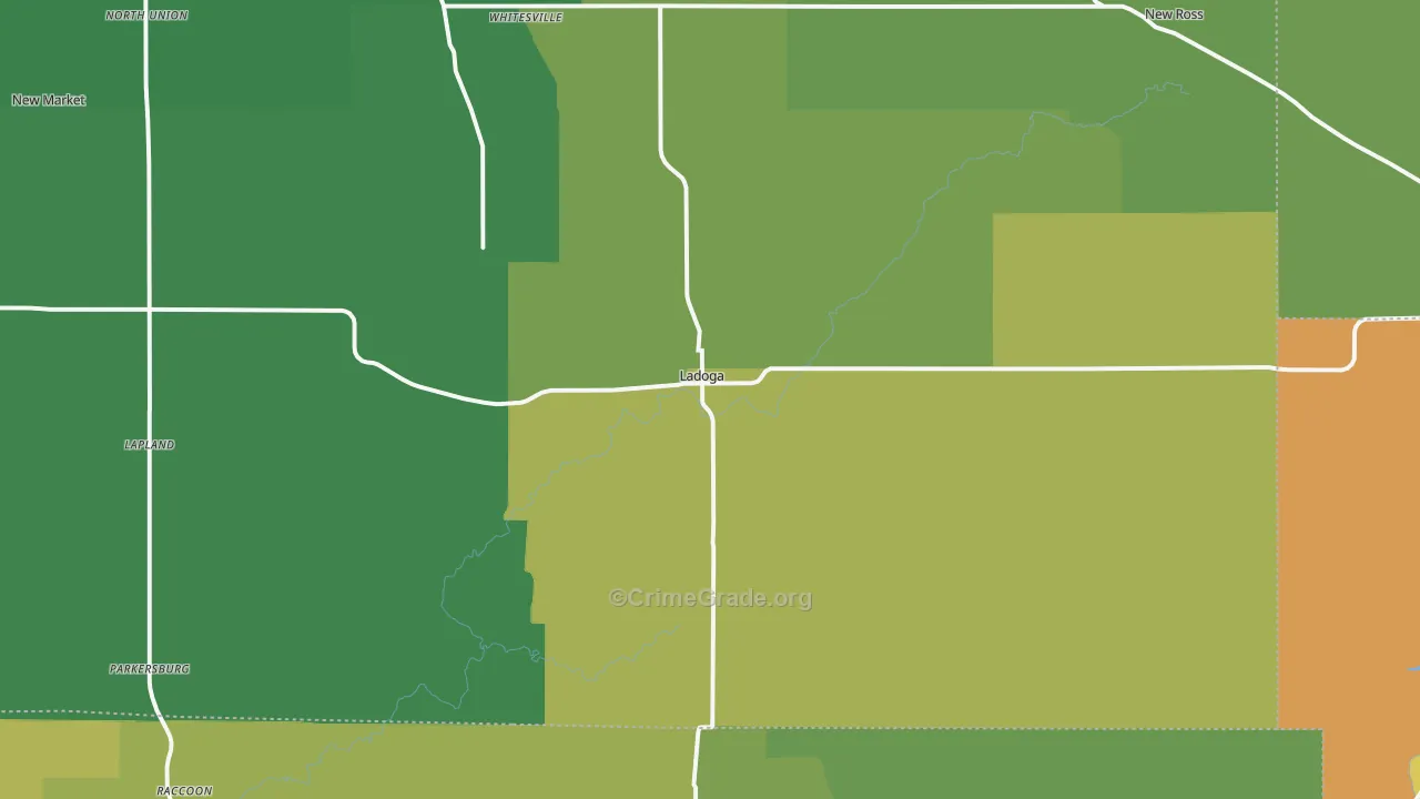 Ladoga, IN Map of Vehicle Theft Rates