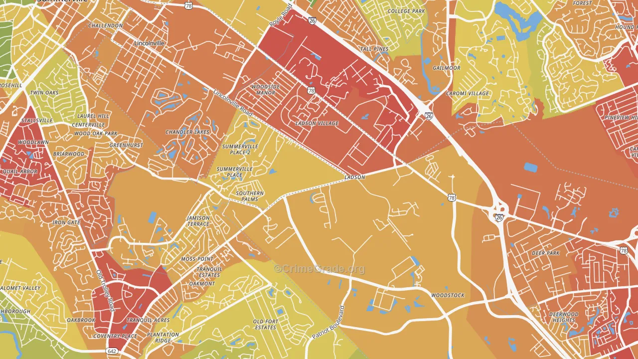 Ladson, SC Map of Vehicle Theft Rates