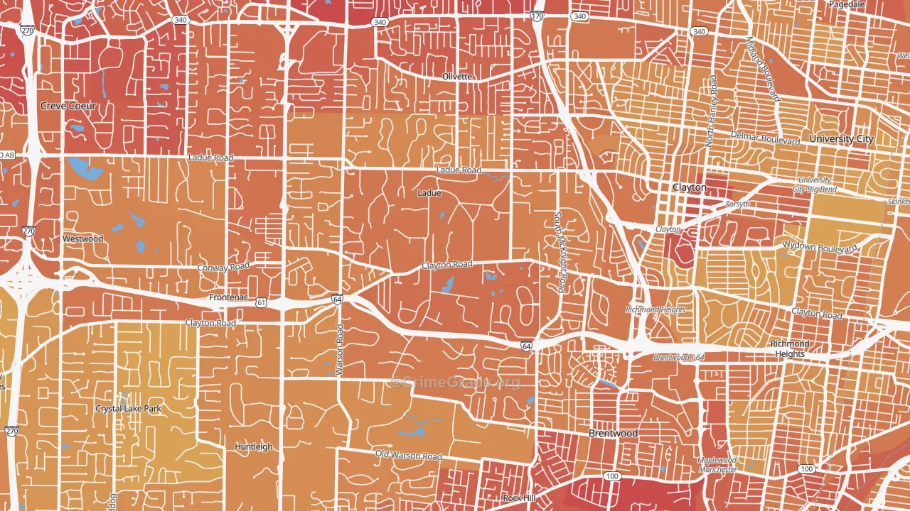 Ladue, MO Map of Vehicle Theft Rates