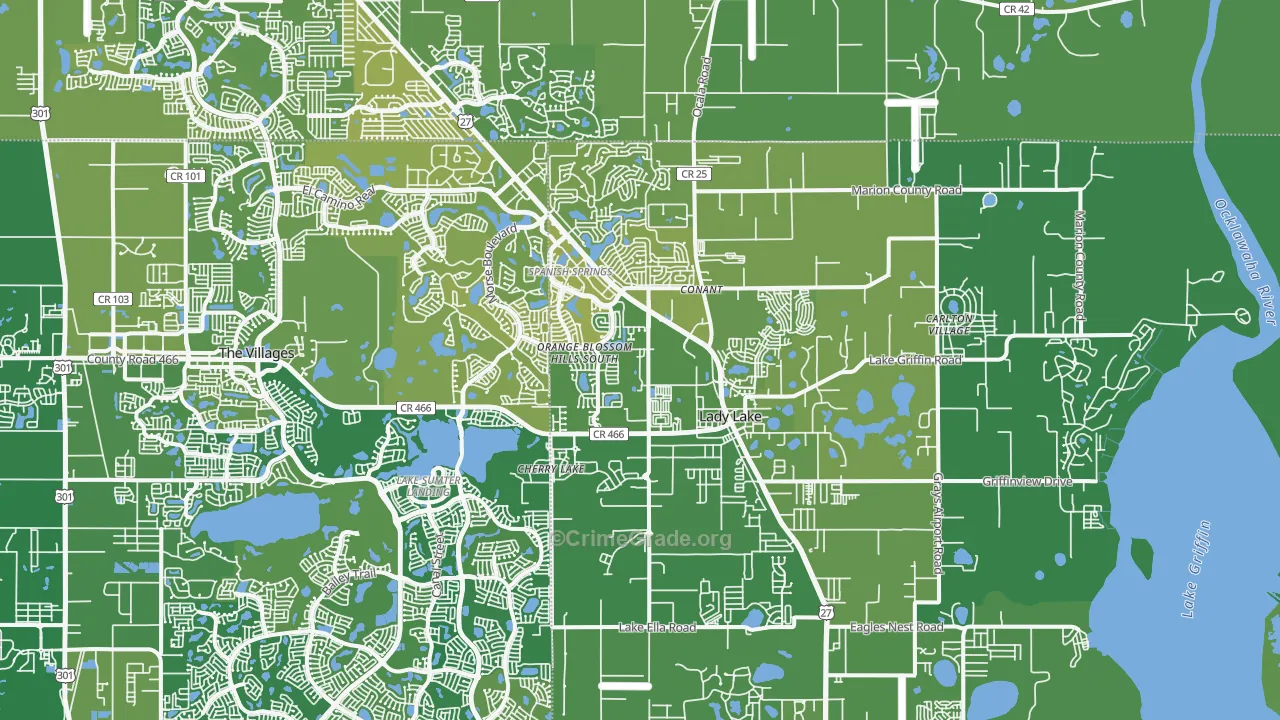Lady Lake, FL Map of Vehicle Theft Rates