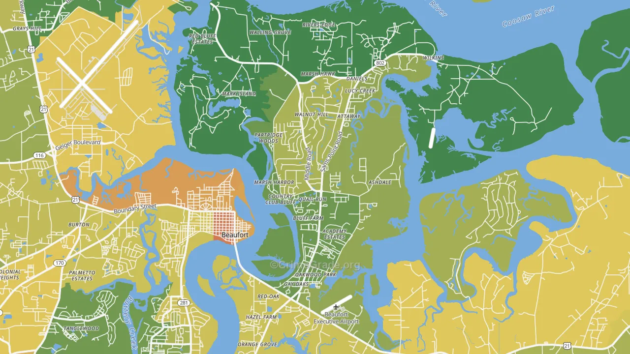 Ladys Island, SC Map of Vehicle Theft Rates
