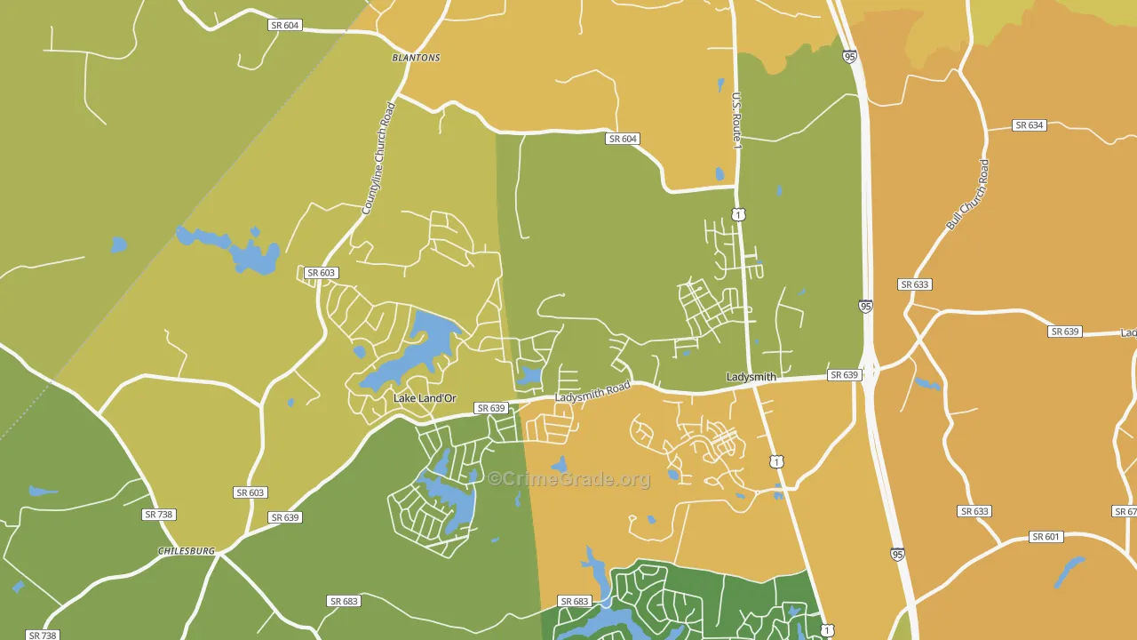 Ladysmith, VA Map of Vehicle Theft Rates