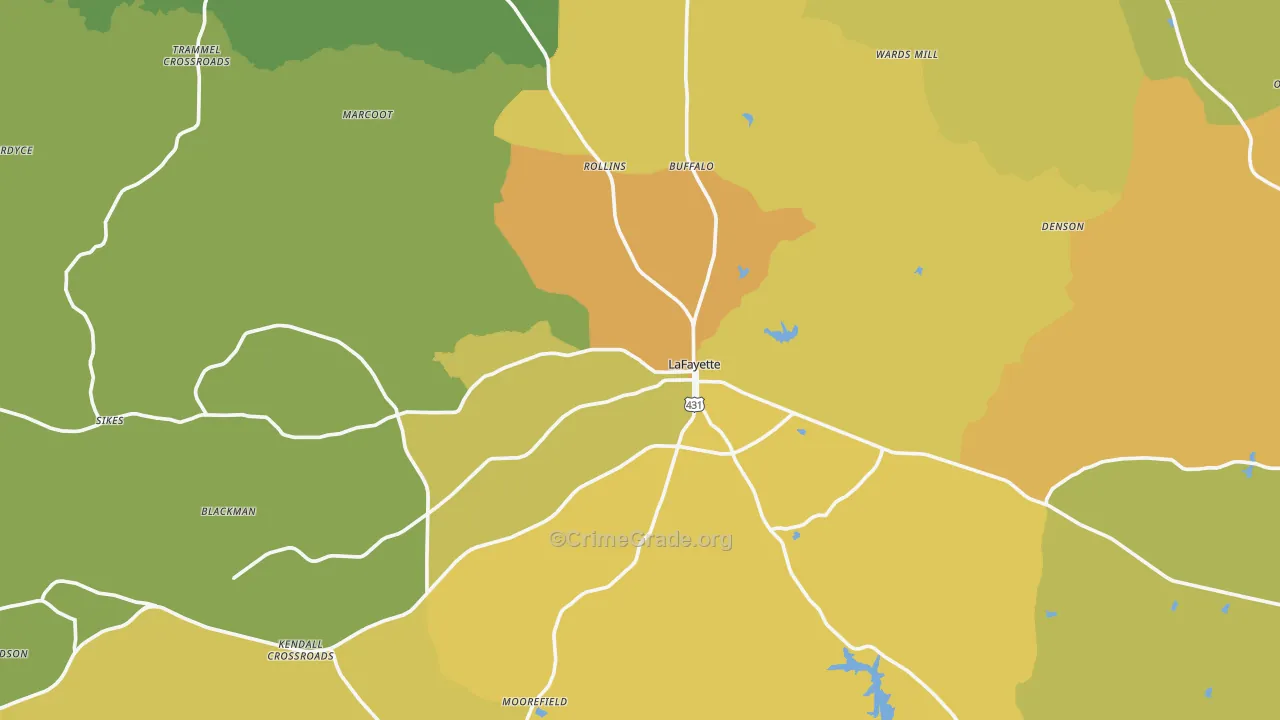 Lafayette, AL Map of Vehicle Theft Rates