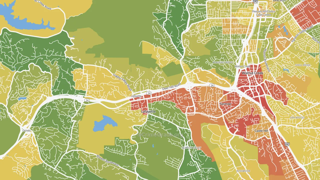 Lafayette, CA Map of Vehicle Theft Rates