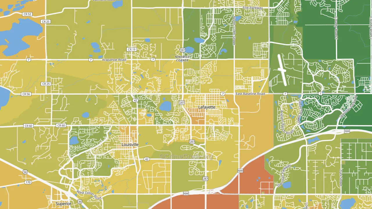 Lafayette, CO Map of Vehicle Theft Rates