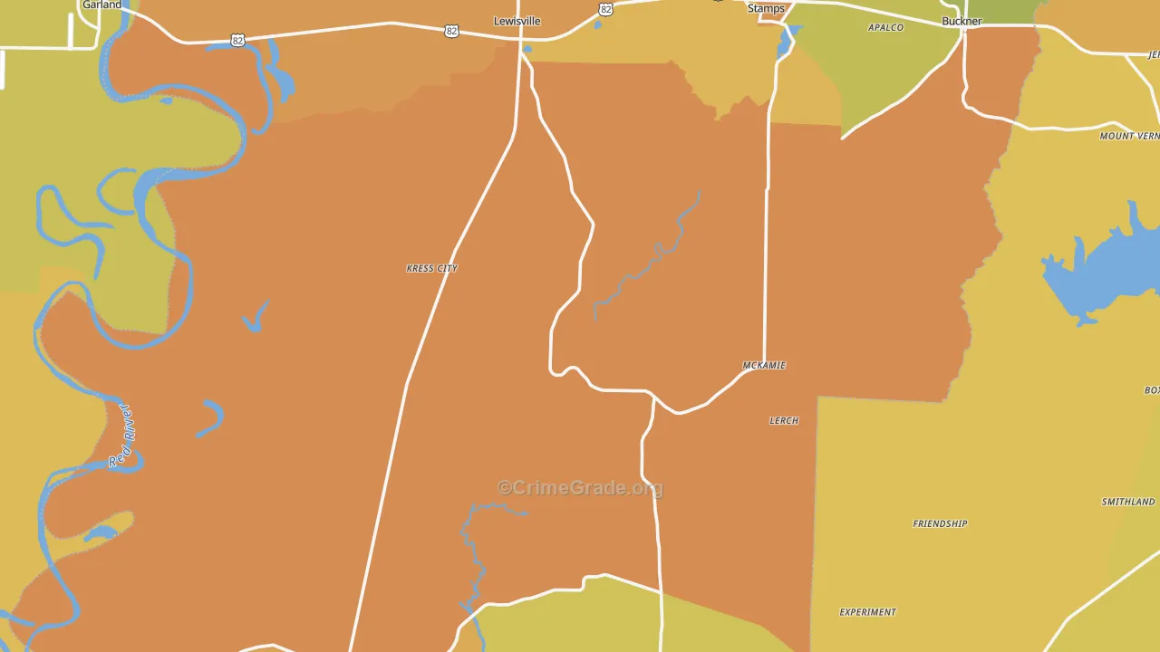 Lafayette County, AR Map of Vehicle Theft Rates