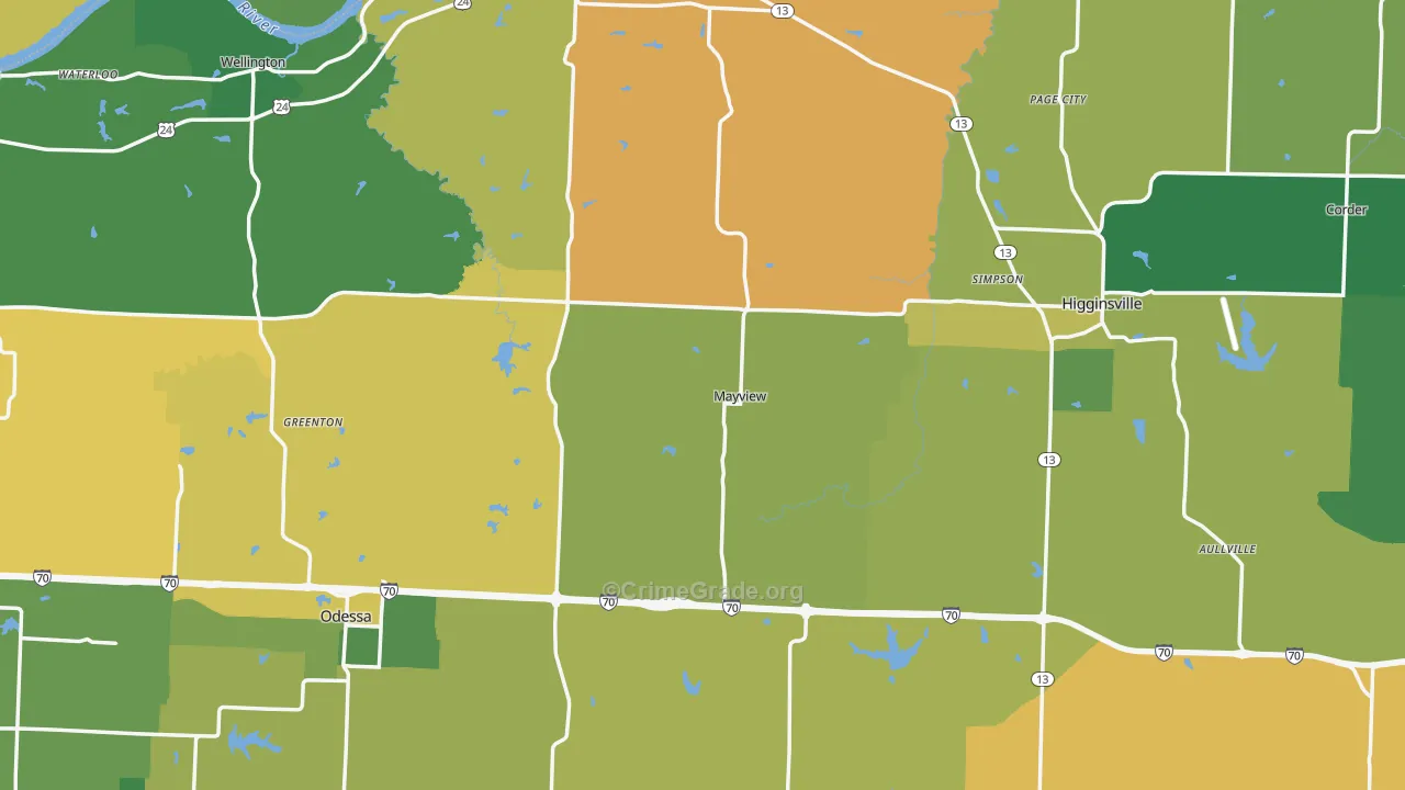 Lafayette County, MO Map of Vehicle Theft Rates