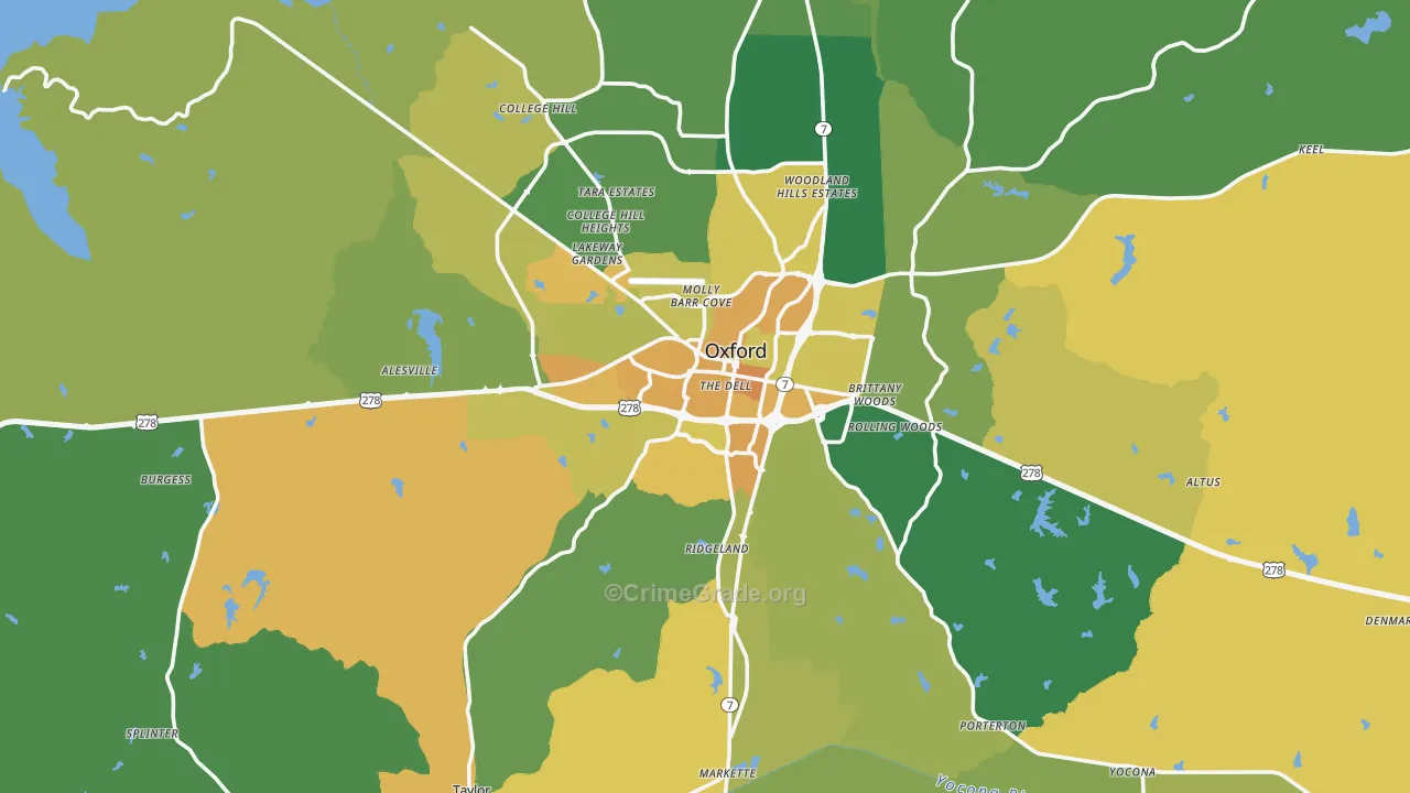 Lafayette County, MS Map of Vehicle Theft Rates