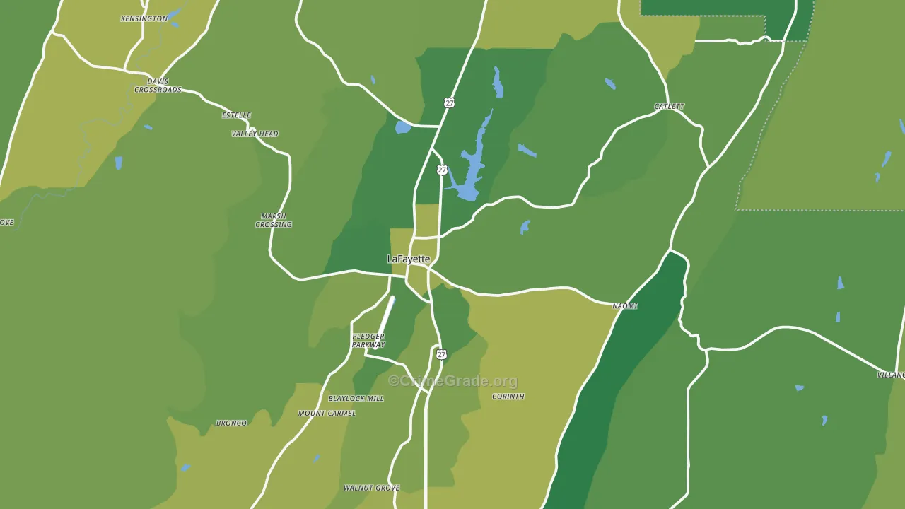 Lafayette, GA Map of Vehicle Theft Rates