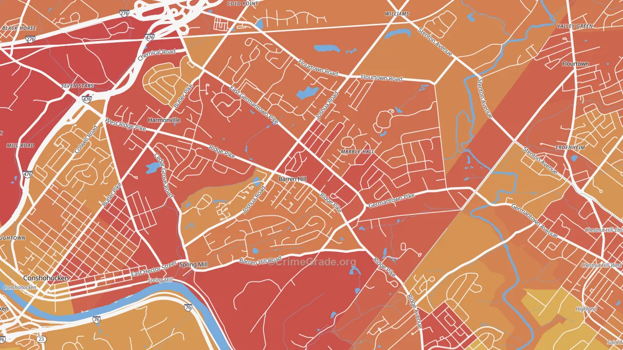 Lafayette Hill, PA Map of Vehicle Theft Rates