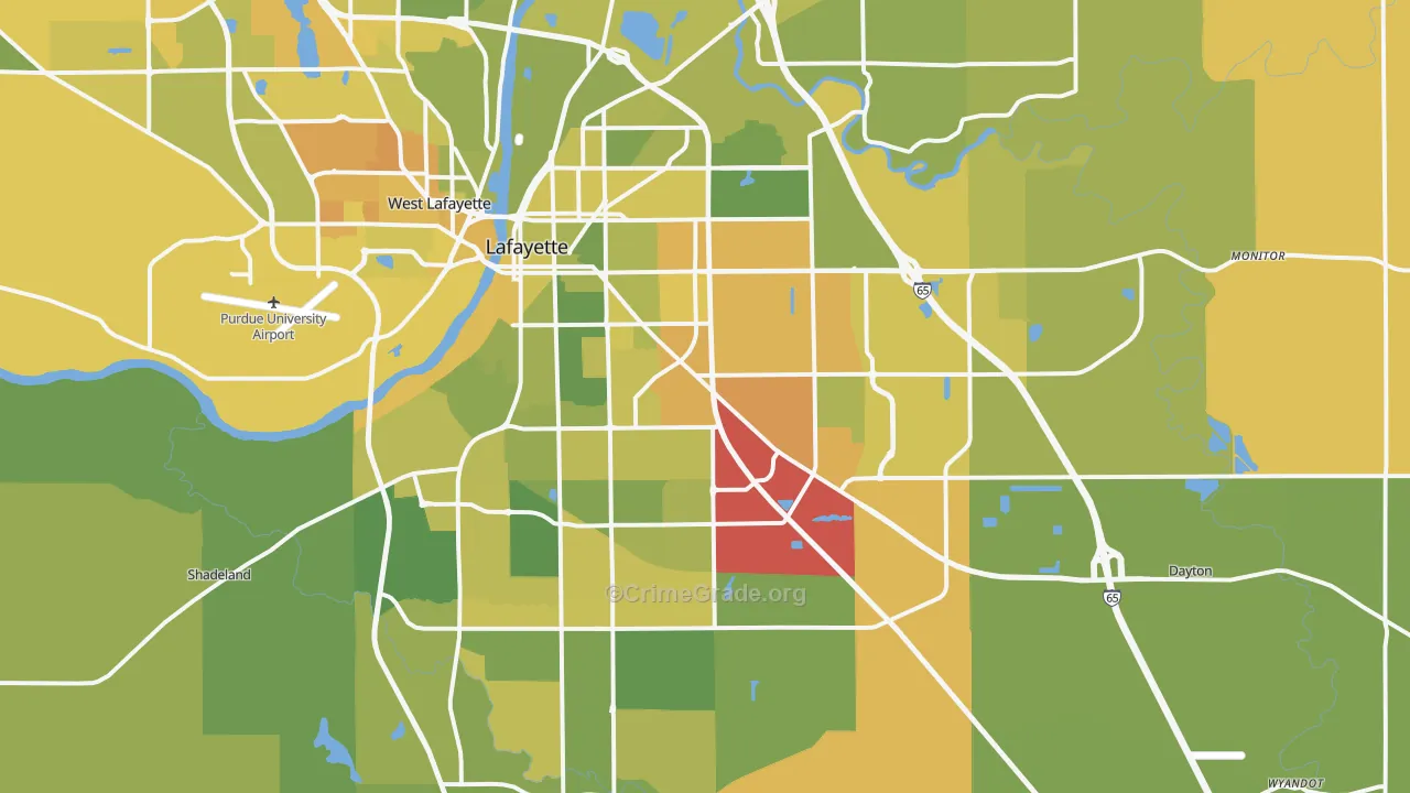 Lafayette, IN Map of Vehicle Theft Rates