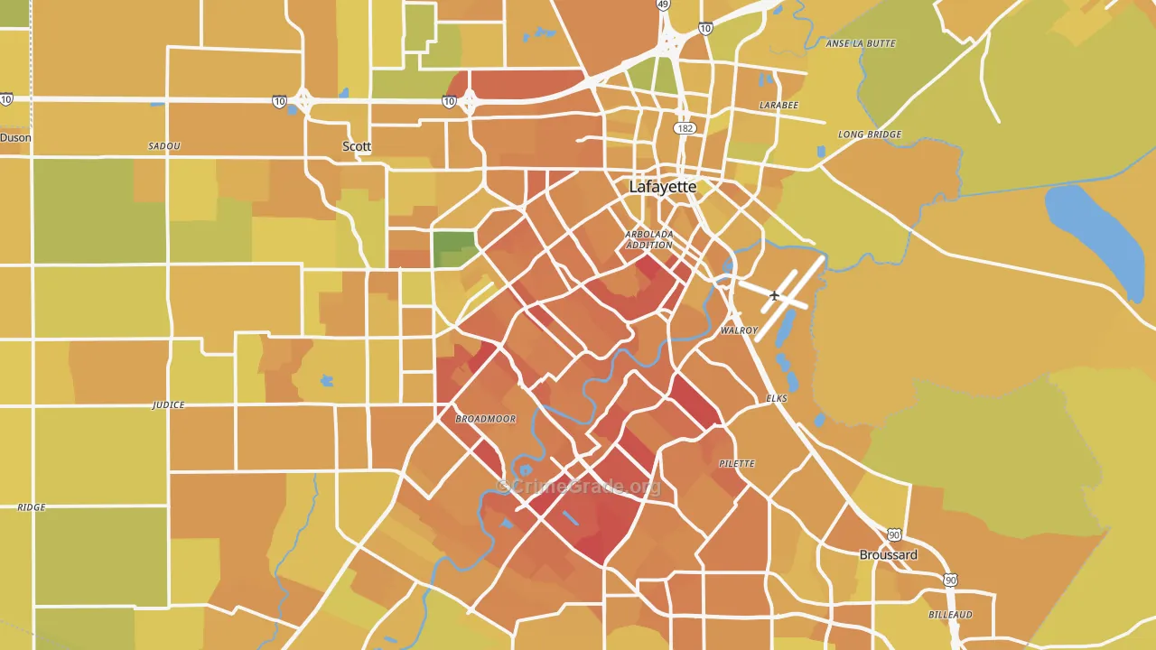 Lafayette, LA Map of Vehicle Theft Rates