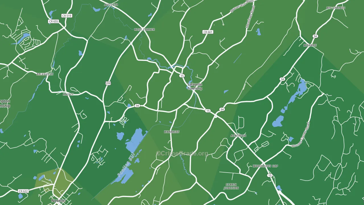 Lafayette, NJ Map of Vehicle Theft Rates
