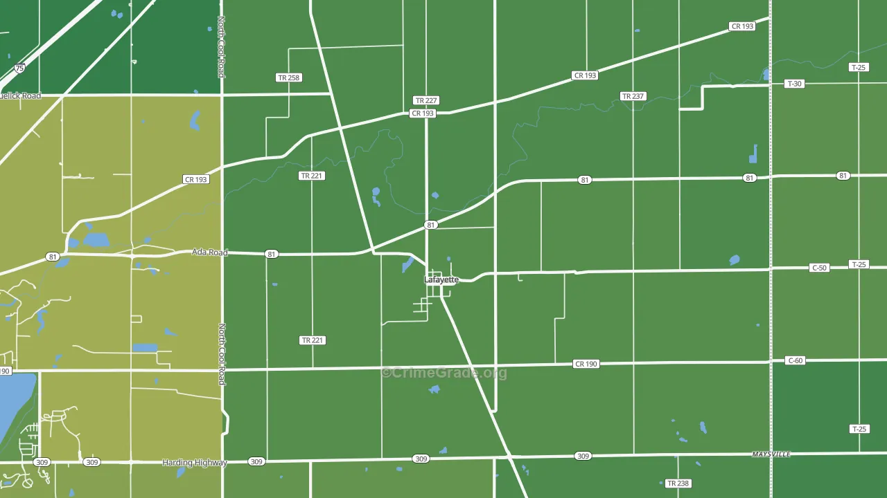 Lafayette, OH Map of Vehicle Theft Rates