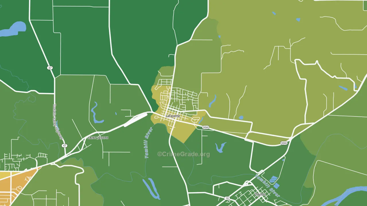 Lafayette, OR Map of Vehicle Theft Rates