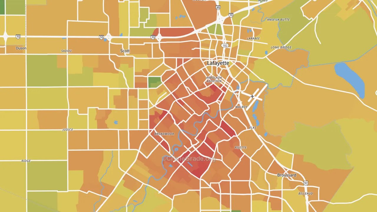 Lafayette Parish, LA Map of Vehicle Theft Rates