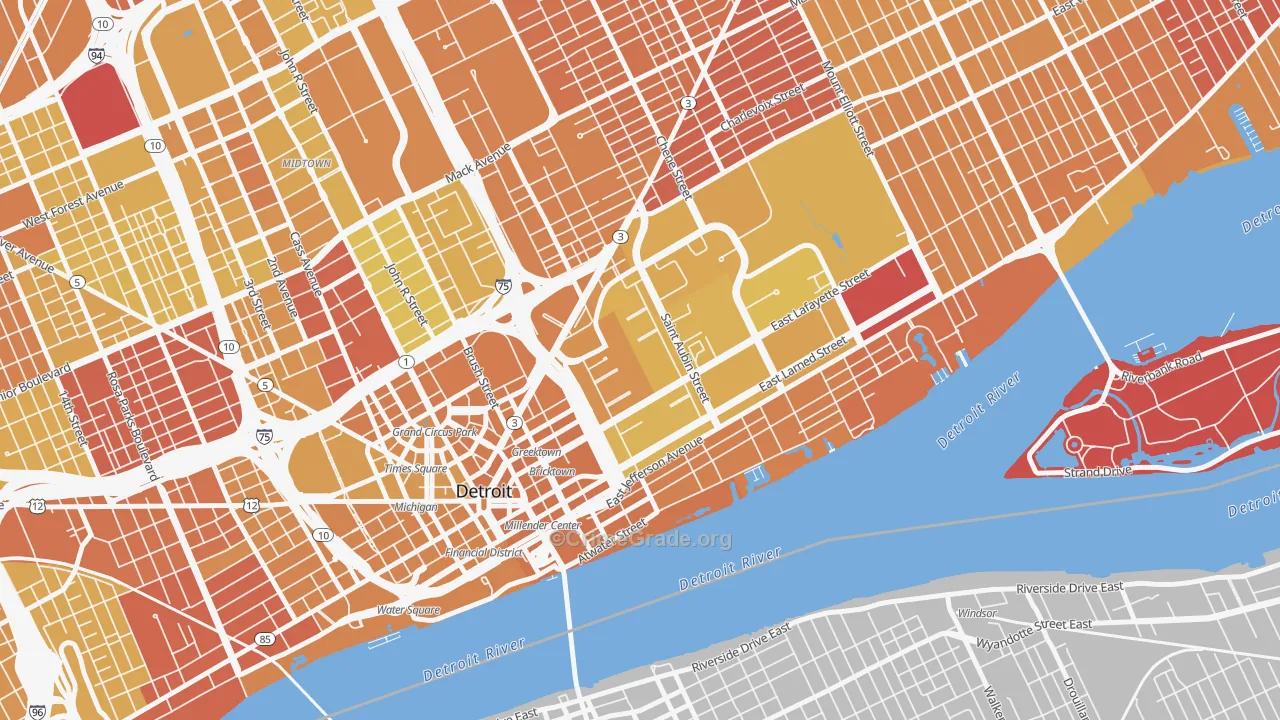Lafayette Park, Detroit, MI Map of Vehicle Theft Rates