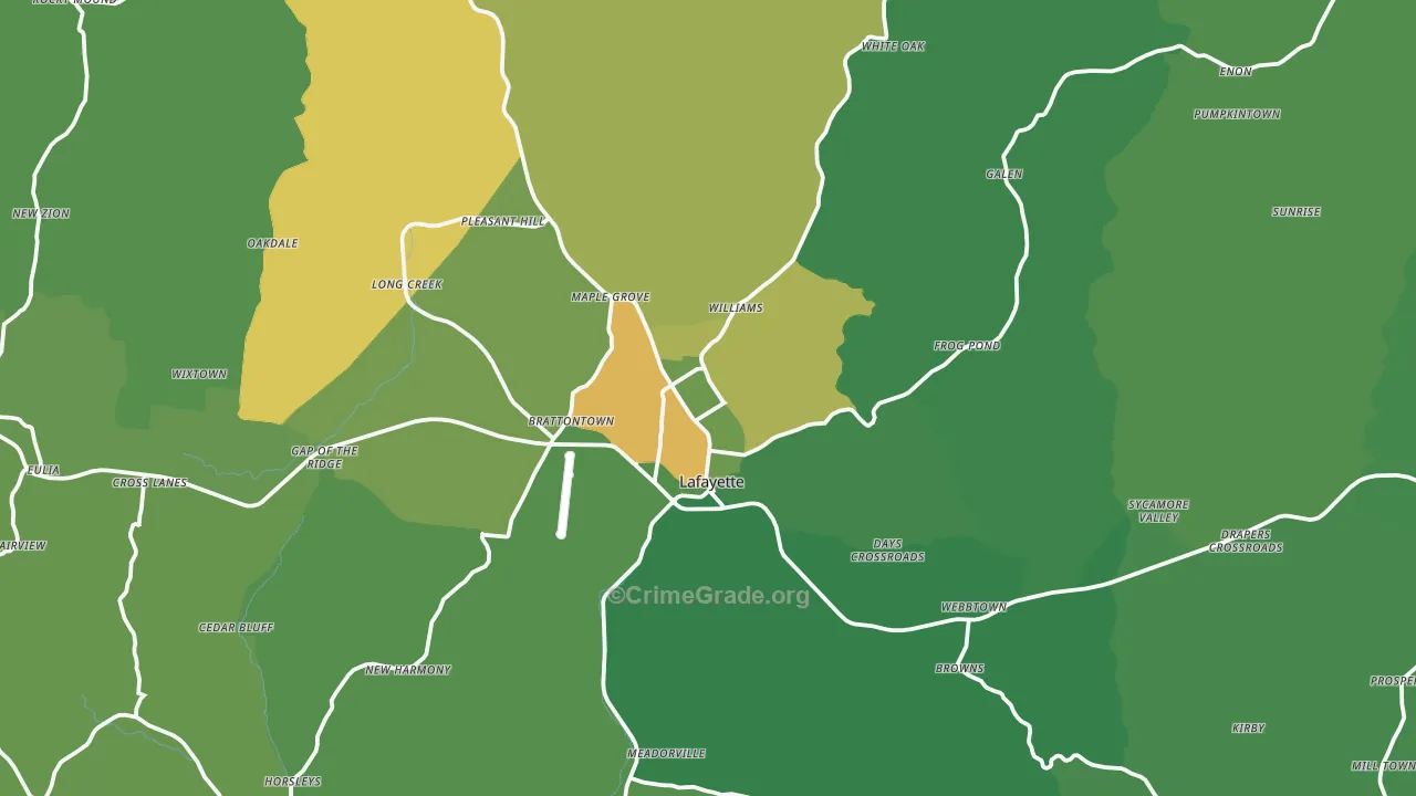 Lafayette, TN Map of Vehicle Theft Rates