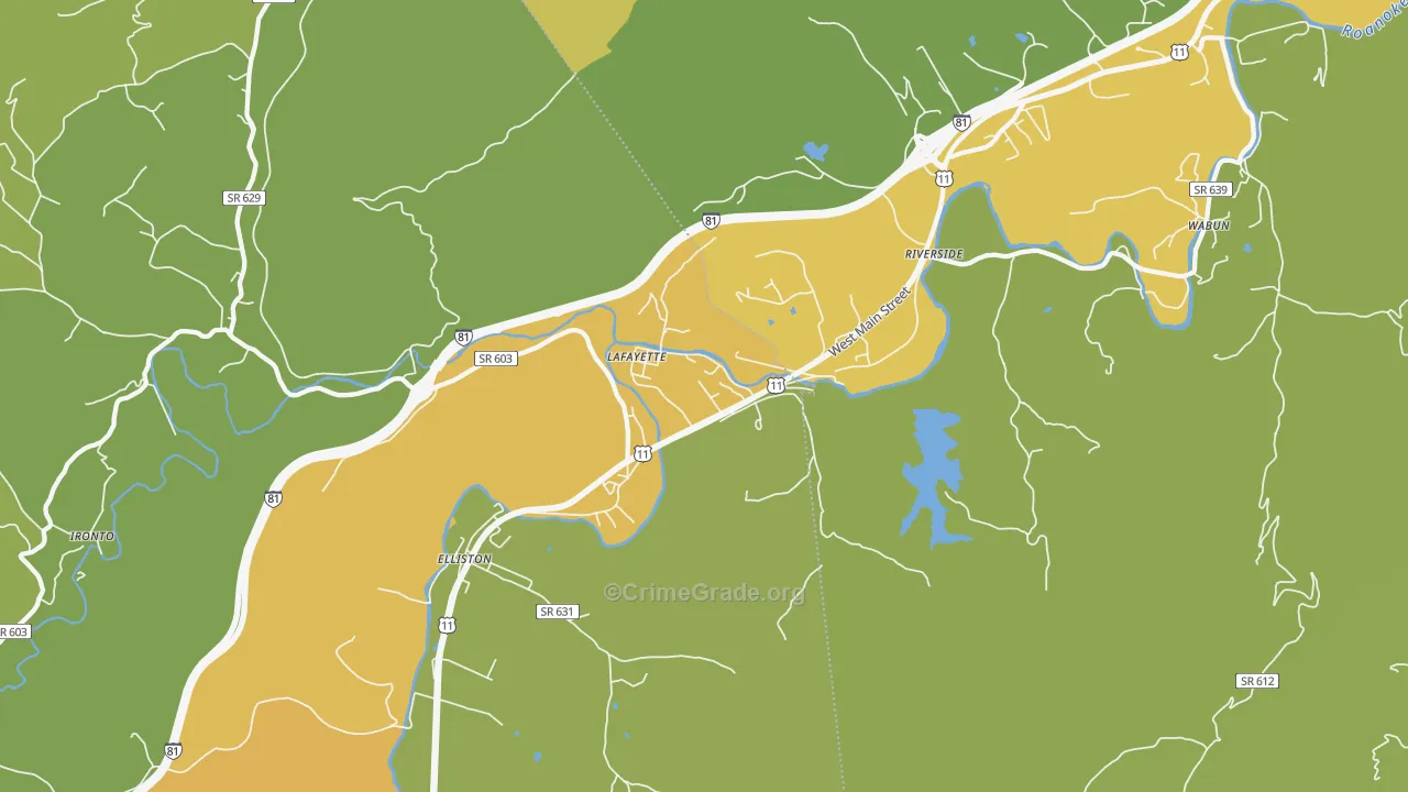 Lafayette, VA Map of Vehicle Theft Rates