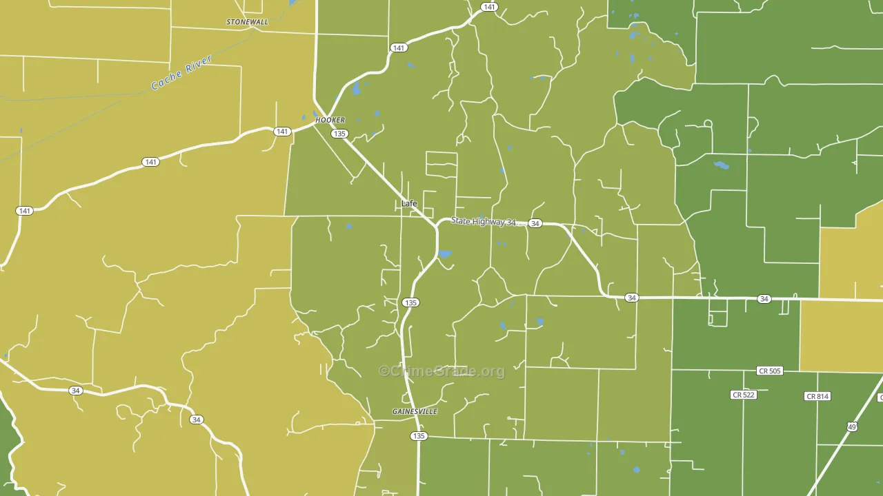 Lafe, AR Map of Vehicle Theft Rates