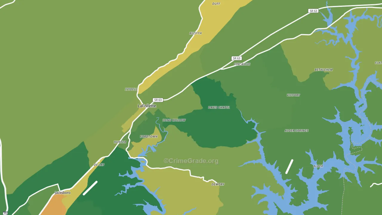 Lafollette, TN Map of Vehicle Theft Rates
