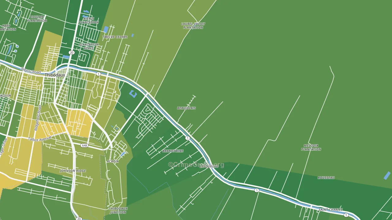 Lafourche, LA Map of Vehicle Theft Rates