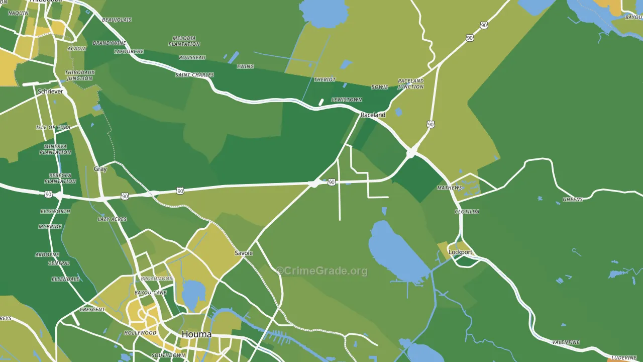 Lafourche Parish, LA Map of Vehicle Theft Rates