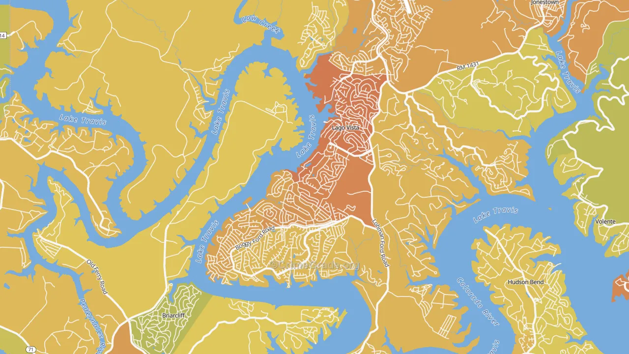 Lago Vista, TX Map of Vehicle Theft Rates