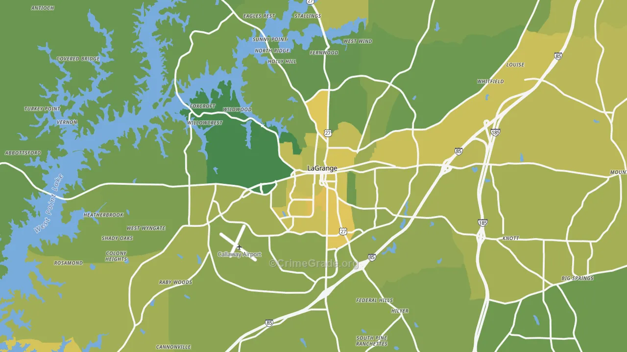 Lagrange, GA Map of Vehicle Theft Rates