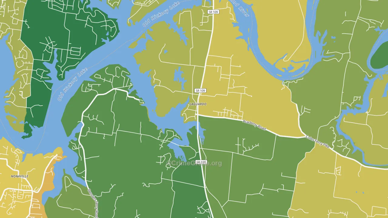 Laguardo, TN Map of Vehicle Theft Rates