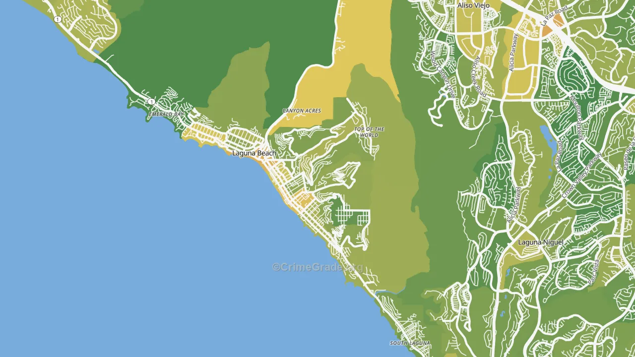 Laguna Beach, CA Map of Vehicle Theft Rates
