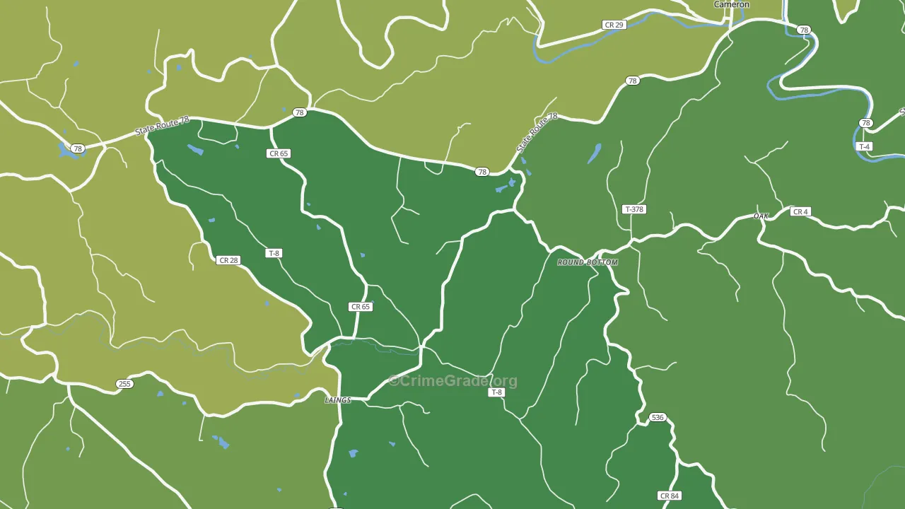 Laings, OH Map of Vehicle Theft Rates