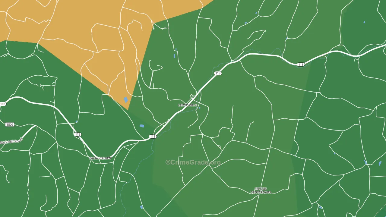 Lairdsville, PA Map of Vehicle Theft Rates