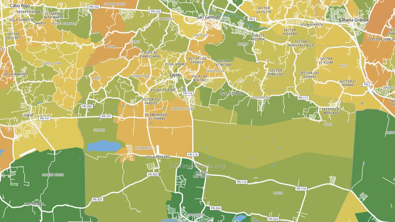 Lajas Municipio, PR Map of Vehicle Theft Rates