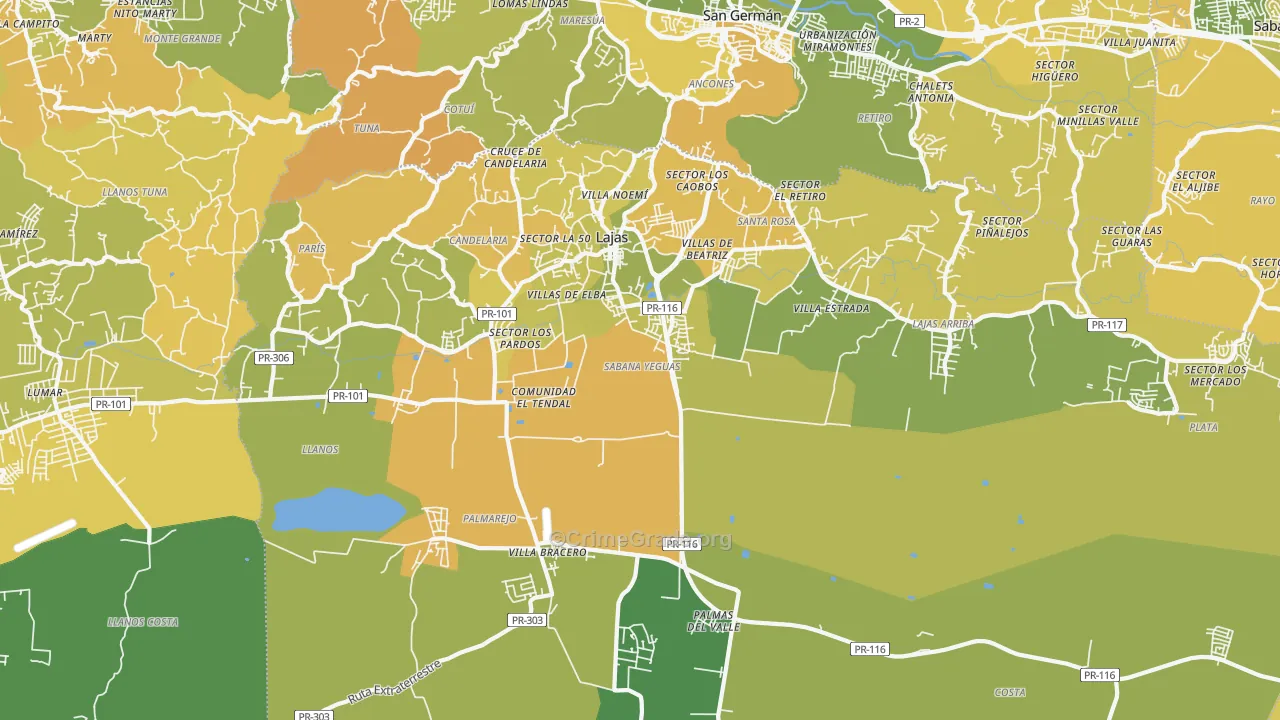 Lajas, PR Map of Vehicle Theft Rates