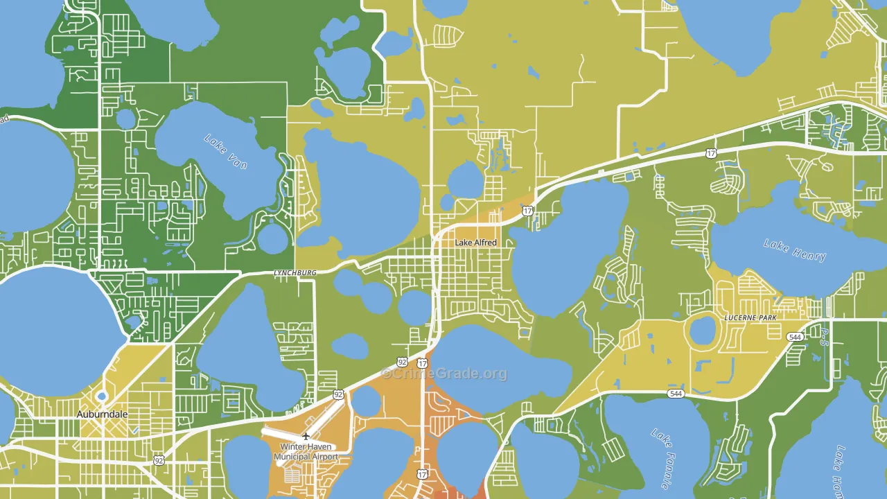 Lake Alfred, FL Map of Vehicle Theft Rates