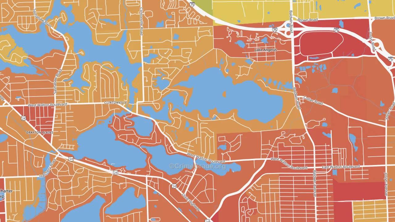 Lake Angelus, MI Map of Vehicle Theft Rates