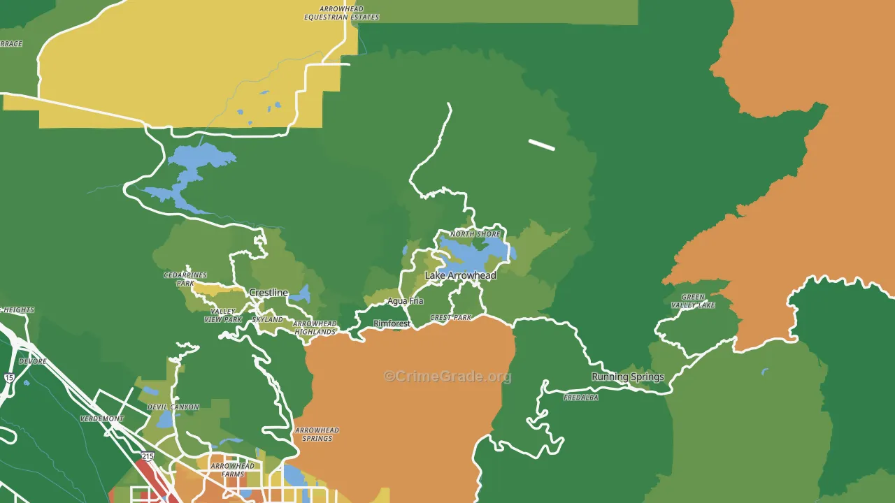 Lake Arrowhead, CA Map of Vehicle Theft Rates