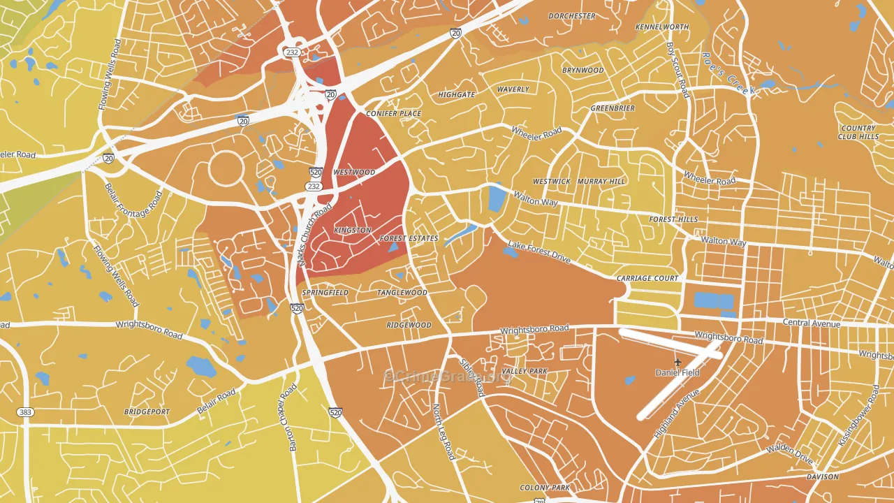 Lake Aumond, Augusta, GA Map of Vehicle Theft Rates