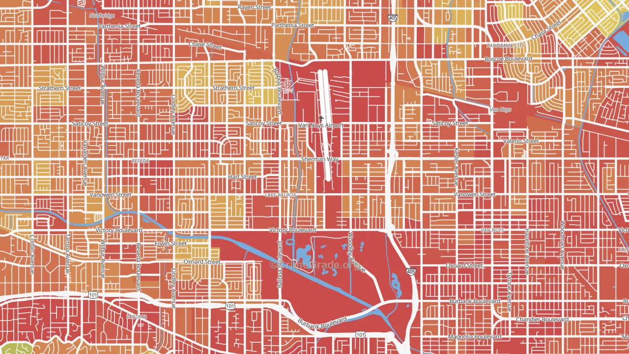Lake Balboa, Van Nuys, CA Map of Vehicle Theft Rates