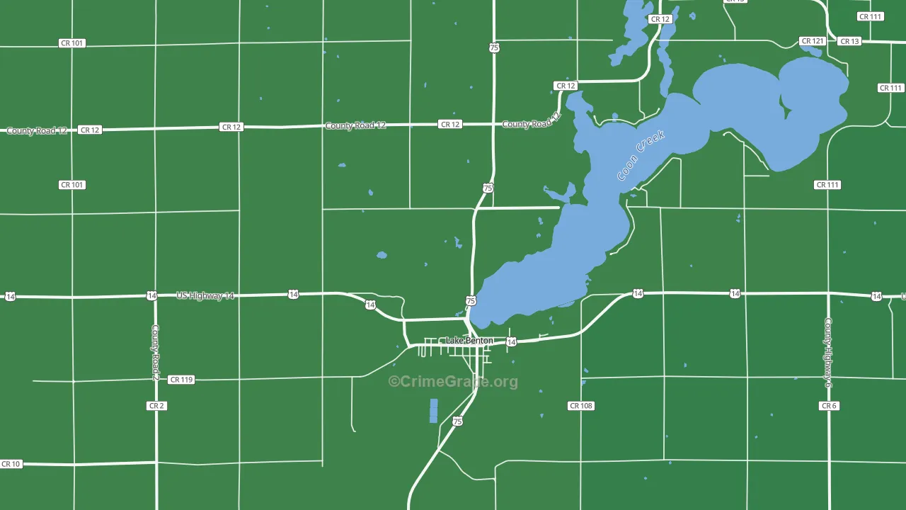 Lake Benton, MN Map of Vehicle Theft Rates