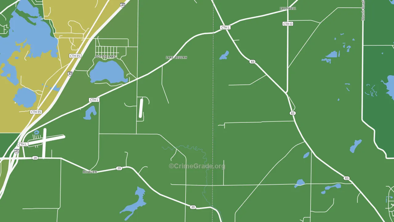 Lake Beulah, WI Map of Vehicle Theft Rates