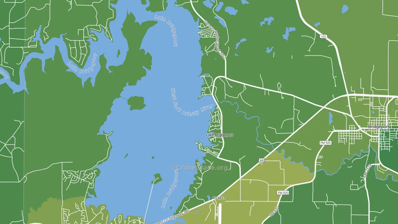 Lake Bridgeport, TX Map of Vehicle Theft Rates