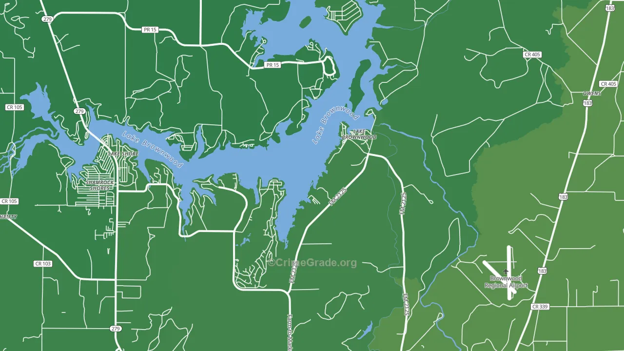 Lake Brownwood, TX Map of Vehicle Theft Rates