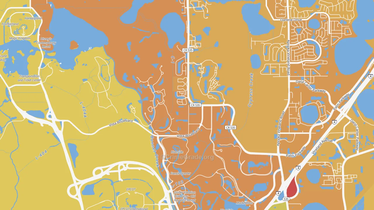 Lake Buena Vista, FL Map of Vehicle Theft Rates
