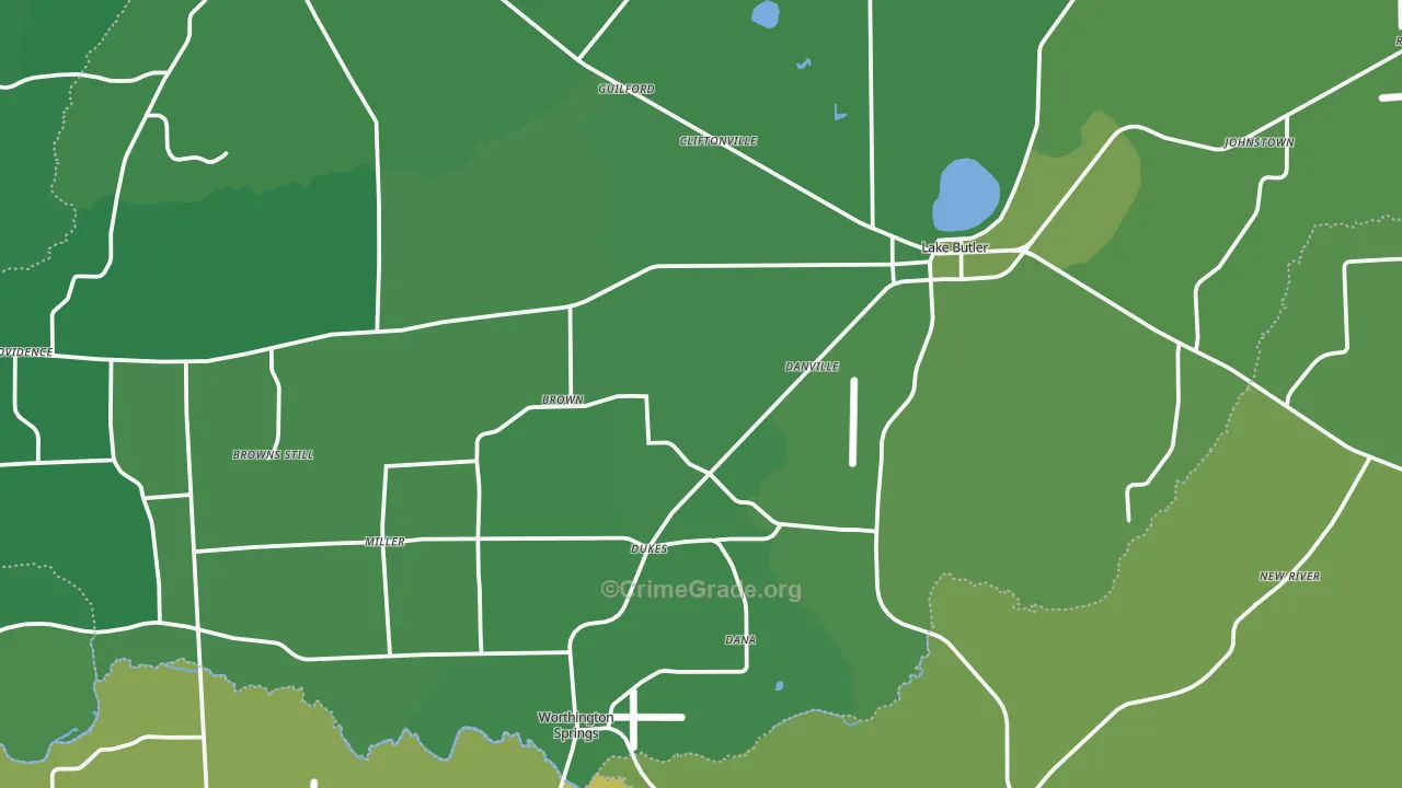 Lake Butler, FL Map of Vehicle Theft Rates
