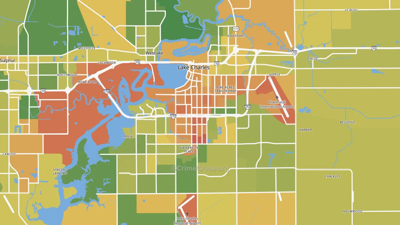 Lake Charles, LA Map of Vehicle Theft Rates