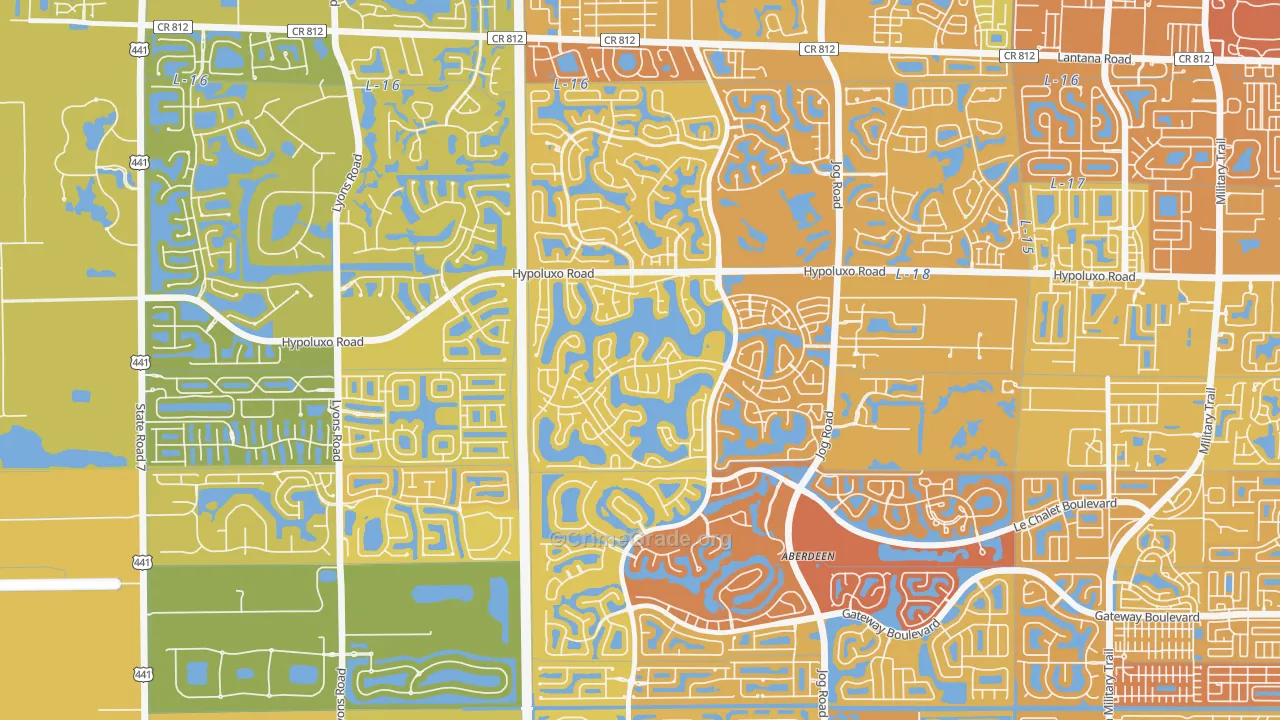 Lake Charleston, Lake Worth, FL Map of Vehicle Theft Rates