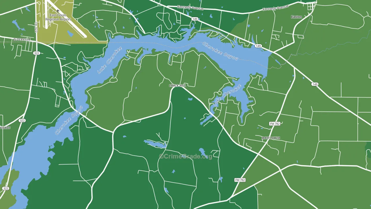 Lake Cherokee, TX Map of Vehicle Theft Rates